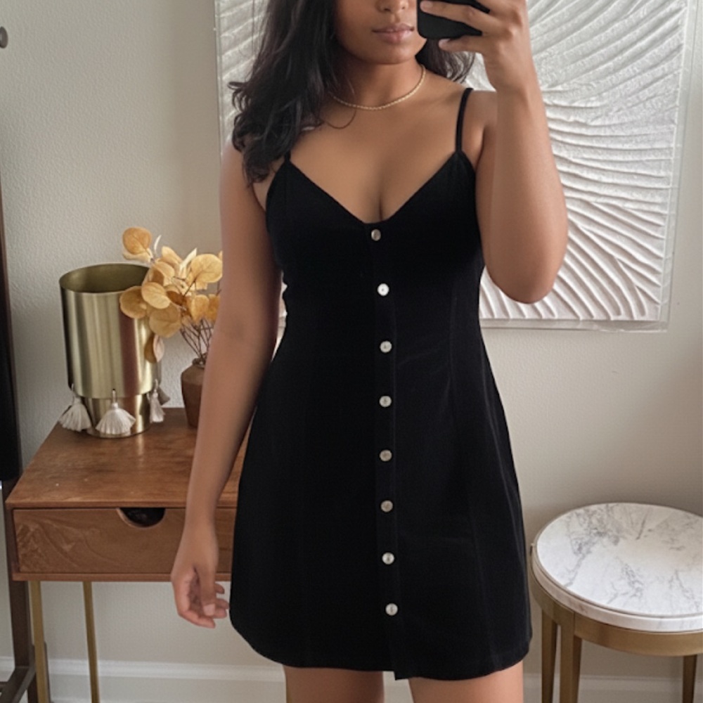 100% Cotton Corduroy Button Up Dress in Black
